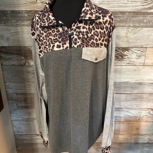 NWT Leopard Print and Gray Women's Blouse